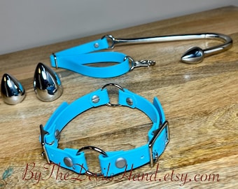 Ass Hook Rig Three Ball Made Of Waterproof Vegan Equestrian Strap - Cloud Blue - Pretty, Functional, Durable (ESC-BE) Anal Hook Butt Hook