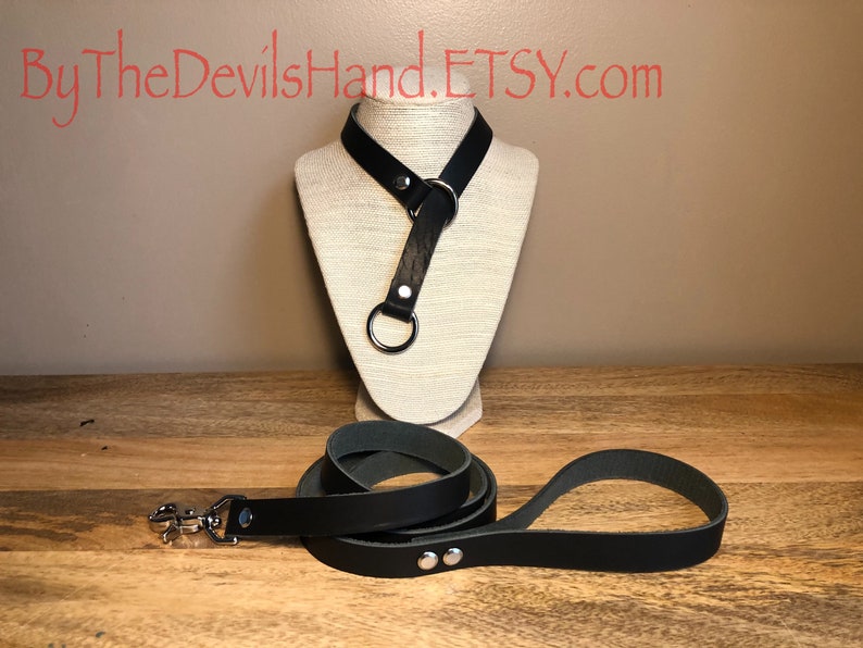 Leather Choke Collar With Matching Leash In Black Essex Super Soft Horween Leather Pretty, Functional, Durable BKE-BE image 6