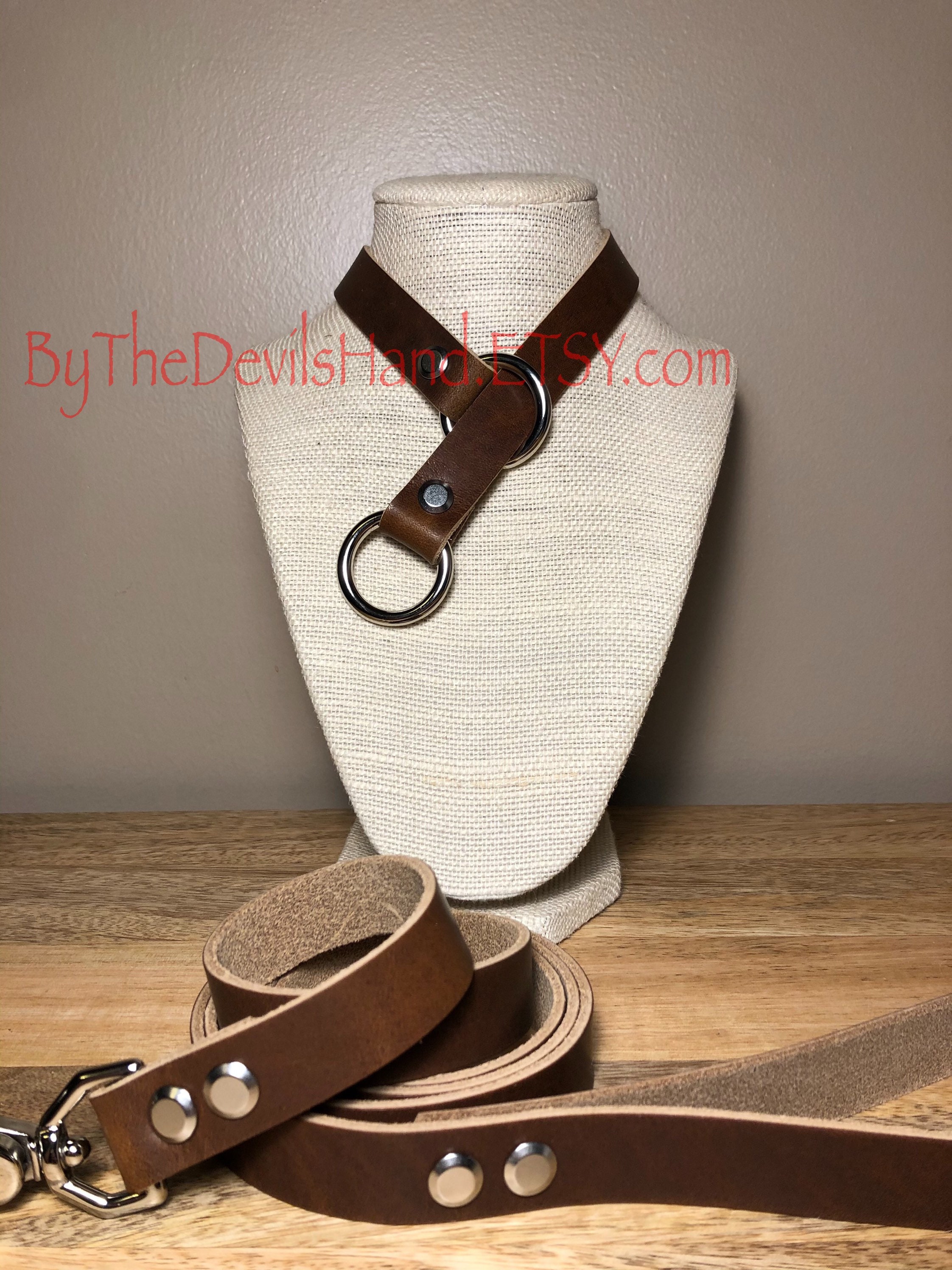 Leather Choke Collar With Matching Leash In Dublin Nut Brown Etsy