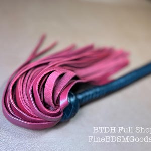 Lollipop Flogger - Two Color Long Handle Black Satin Aztec Red - Lush Rich Color Leather - 34 Inches