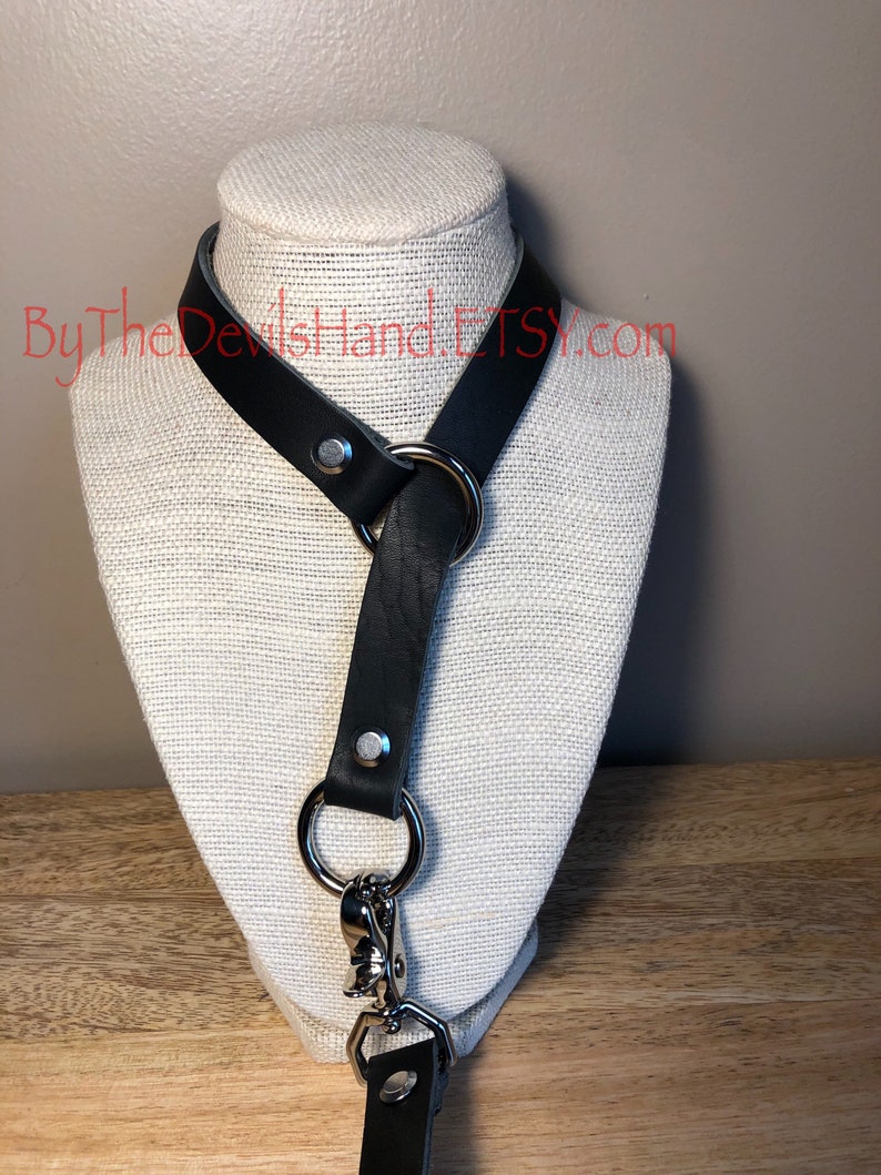 Leather Choke Collar With Matching Leash In Black Essex Super Soft Horween Leather Pretty, Functional, Durable BKE-BE image 4