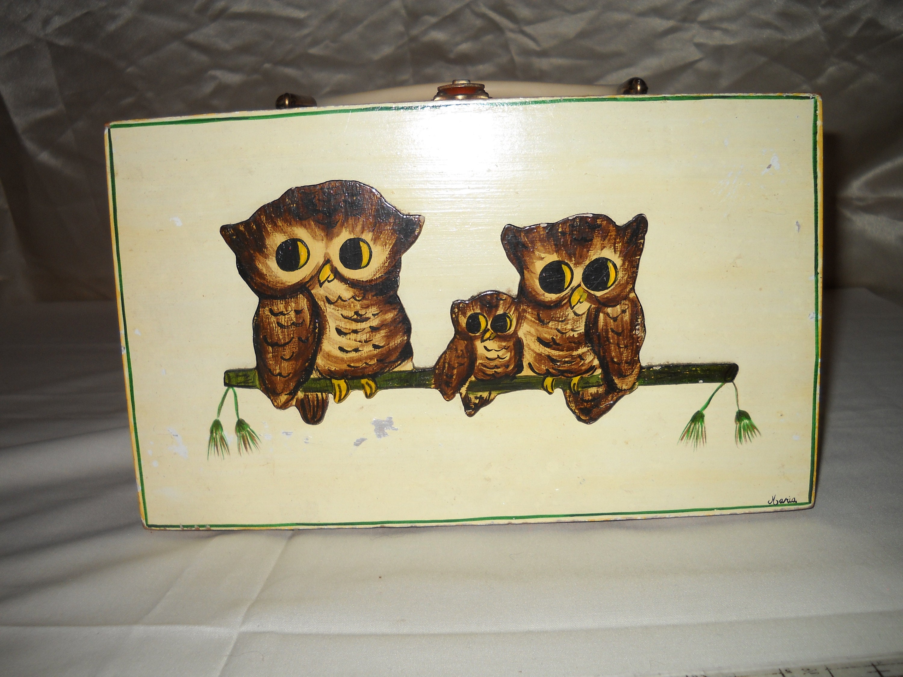 Wood Box Owl Purse - 1970's - Top Handle