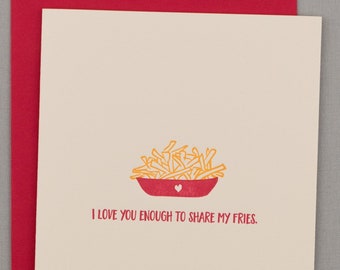 Cute Sharing French Fries (#LR-FRYR) Letterpress Greeting Card - Love / Romance / Anniversary / Valentine