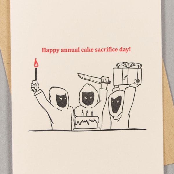 Annual Birthday Cake Sacrifice (#BD-ACSK) Letterpress Birthday Greeting Card