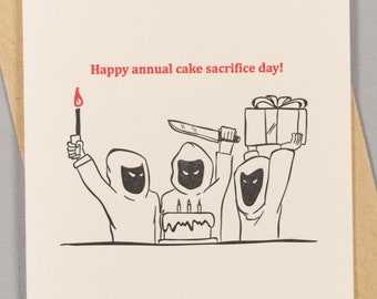 Annual Birthday Cake Sacrifice (#BD-ACSK) Letterpress Birthday Greeting Card