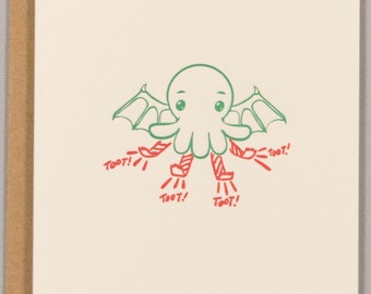 Cthulhu Party Horns (#BD-CHHK) - A Lovecraftian birthday / celebration / new year / wedding greeting card