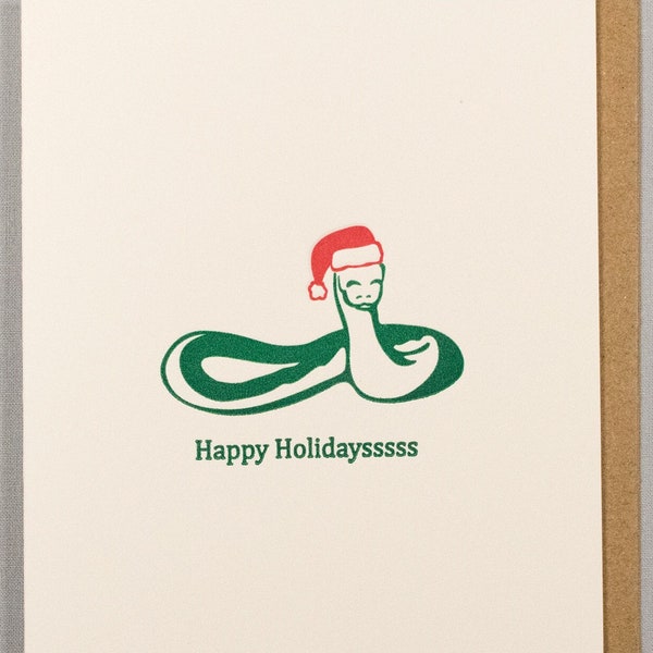 Happy Holidaysssss (#HN-SNEK) A snake themed Letterpress greeting card - Christmas / Holiday / Xmas