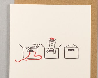 Cats in boxes (#HD-BOXK) A cat themed letterpress greeting card - Just because / Birthday / Holiday / Christmas / Xmas