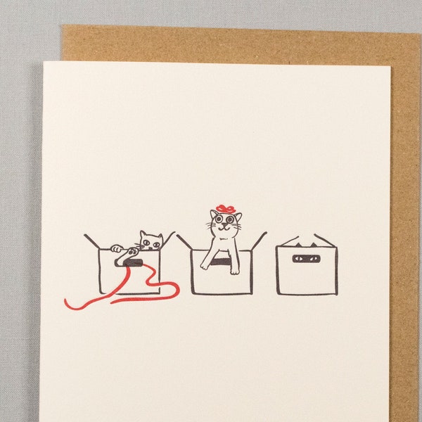 Cats in boxes (#HD-BOXK) A cat themed letterpress greeting card - Just because / Birthday / Holiday / Christmas / Xmas