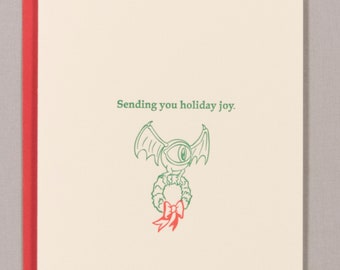 Sending you holiday joy (#HD-FLYR) Flying Monster - a d20 / geeky / nerdy letterpress greeting card