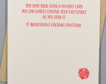 Fruitcake d20 Fail (HD-FCFR) Christmas / Xmas Letterpress Greeting Card - Fruitcake Tabletop RPG