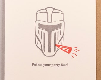 Put on your party face! (#BD-PFAK) - a D20 / RPG themed Letterpress Birthday Greeting Card
