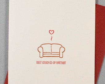 Best Couch Co-op Partner (#LN-CCOR) Video game themed letterpress greeting card - love / anniversary / romance / valentine