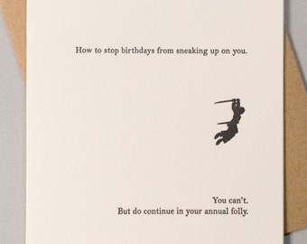 Funny Samurai birthday card (#BD-AMBK) - letterpress greeting card - sneaky ambush - I studied the blade