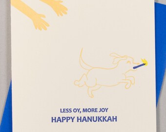 Less Oy, More Joy DOG (#HA-DOGN) dog themed letterpress greeting card - Hanukkah / Holiday