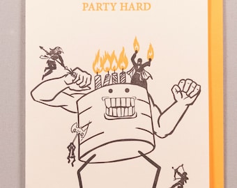 Party Hard (#BD-PAHO) = a D20 / RPG themed Letterpress Birthday Greeting Card