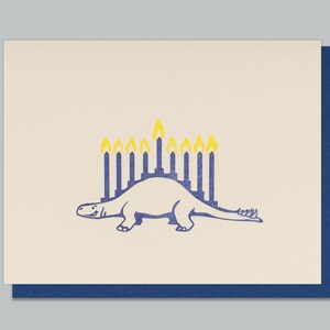 Menorahsaurus (#HA-STGN) A dinosaur themed letterpress greeting card for kids - Hanukkah / Holiday