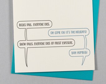 Rocks Fall, Party Wipe (#HD-FALB) - A D20 themed holiday letterpress card - Christmas / Xmas