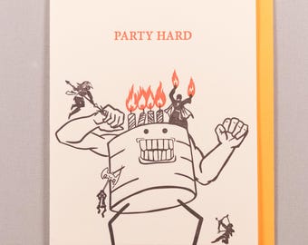 Party Hard (#BD-PAHO) = a D20 / RPG themed Letterpress Birthday Greeting Card