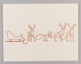 On Dasher and Dancer, Raptor and Vixen (#HR-RAPK) - Dinosaur Christmas / Xmas Holiday Letterpress Greeting Card