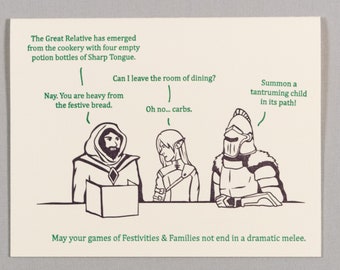 Festivities & Families Dramatic Melee (#HD-FNFK) a d20 / geeky / nerdy letterpress holiday greeting card