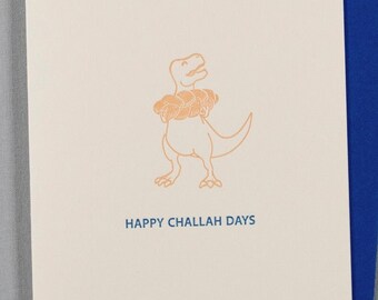 T-rex Happy Challah Days (#HA-TRXN) - Tyrannosaurus rex letterpress greeting card
