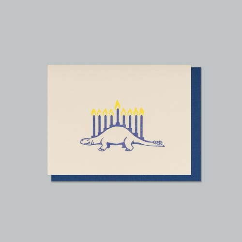 Menorahsaurus (#HA-STGN) A dinosaur themed letterpress greeting card for kids - Hanukkah / Holiday