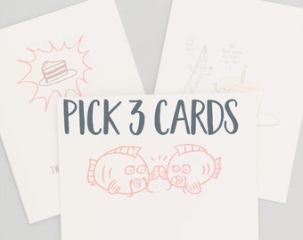 Pick any 3 greeting cards, letterpress greeting card pack