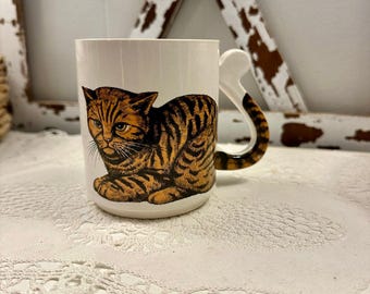 Vintage Orange Cat Coffee Mug W/Tail Handle