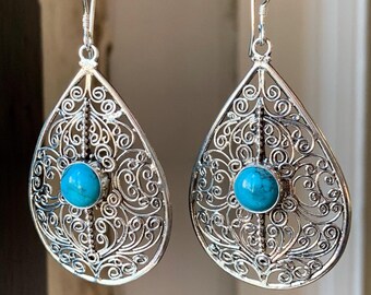 Sterling silver filigree turquoise earrings