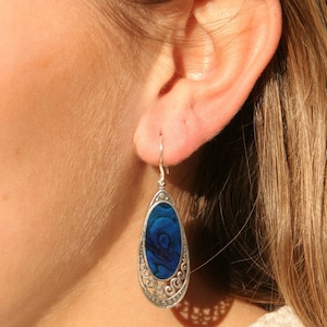 Sterling Silver Blue Paua Shell Teardrop Earrings