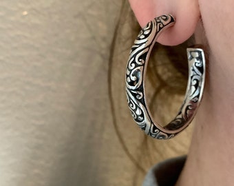 Sterling silver filigree post hoops