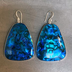 Sterling silver large blue paua shell earrings image 3