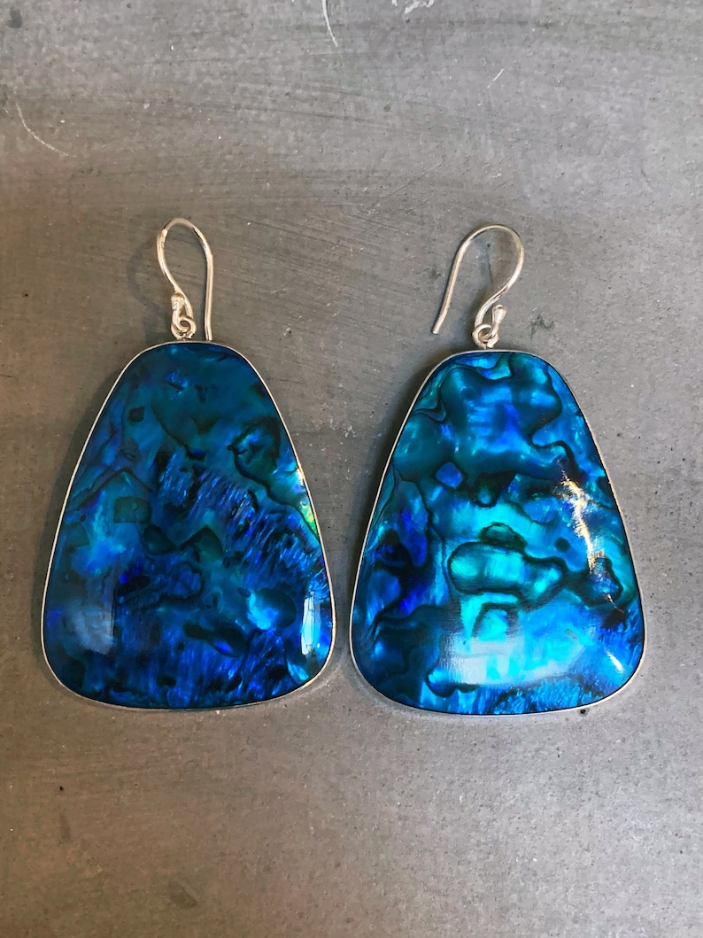 Sterling silver large blue paua shell earrings image 3