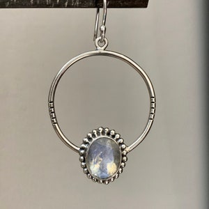Sterling silver oval moonstone hoop earrings image 4