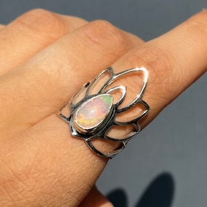 Sterling Opal Lotus Ring