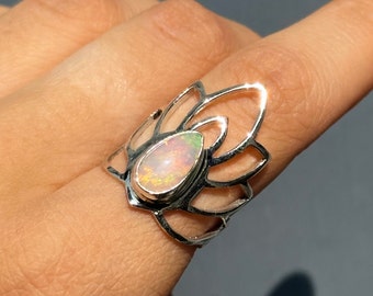 Sterling Opal Lotus Ring