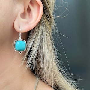 Sterling silver square amozonite earrings