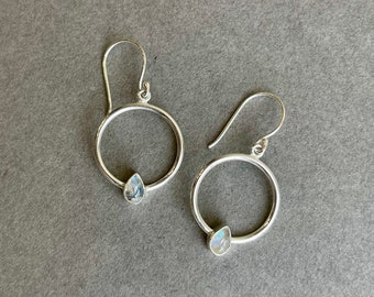 Sterling silver moonstone circle earrings