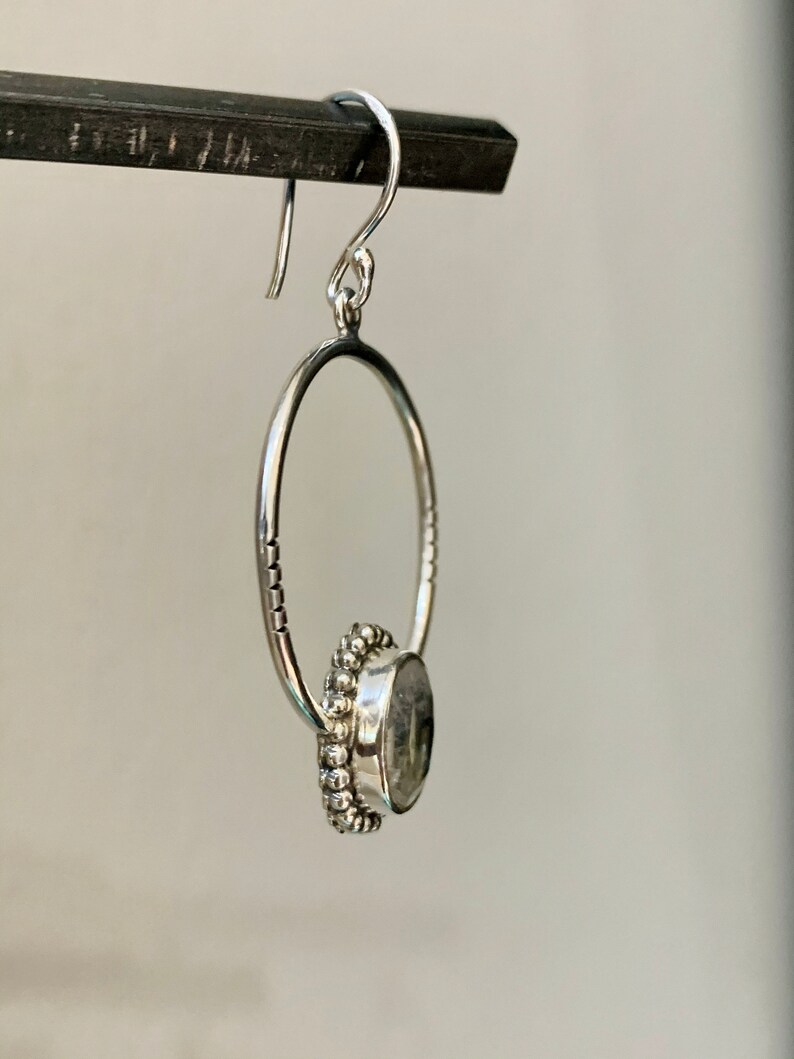 Sterling silver oval moonstone hoop earrings image 3