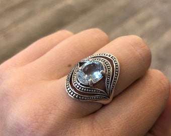 Sterling blue topaz dot ring