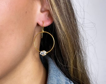 Sterling vermeil herkimer diamond circle earrings