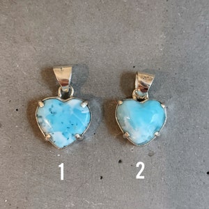Sterling silver prong set Larimar heart pendant