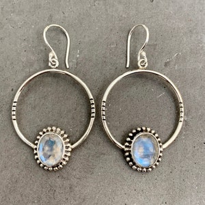 Sterling silver oval moonstone hoop earrings image 2