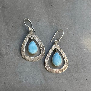 Sterling silver hammered Larimar earrings