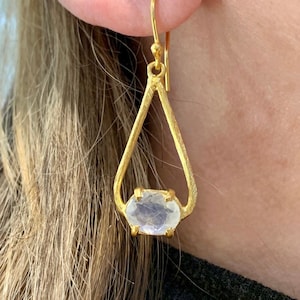 Sterling vermeil faceted moonstone earrings