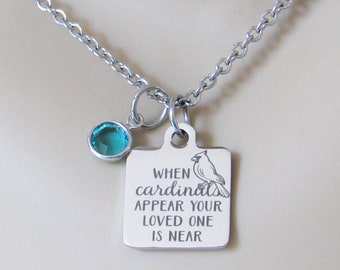Cardinal Memorial Necklace, Remembrance Jewelry, When Cardinals Appear Your Loved One Is Near