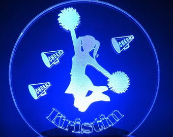 Personalized Cheerleader Night Light, Colorful Led with Remote, Cheer Nightlight, Child's Bedroom Desk Lamp Teen Birthday Gift Coach Gift