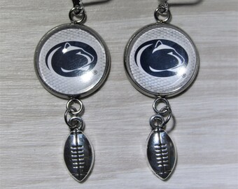 FTH Penn State Nittany Lions Silver Tone Fishhook Earrings with Round Team Logo Charm Inside Silver Tone Ring FTH Penn State Nittany Lions Silver Tone Fishhook Earrings with Round Team Logo Charm Inside Silver Tone Ring