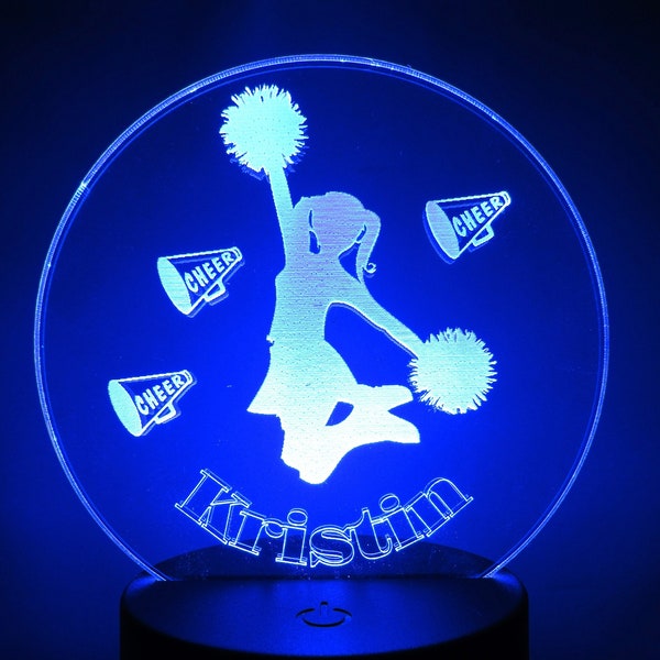 Personalized Cheerleader Night Light, Colorful Led with Remote, Cheer Nightlight, Child's Bedroom Desk Lamp Teen Birthday Gift Coach Gift